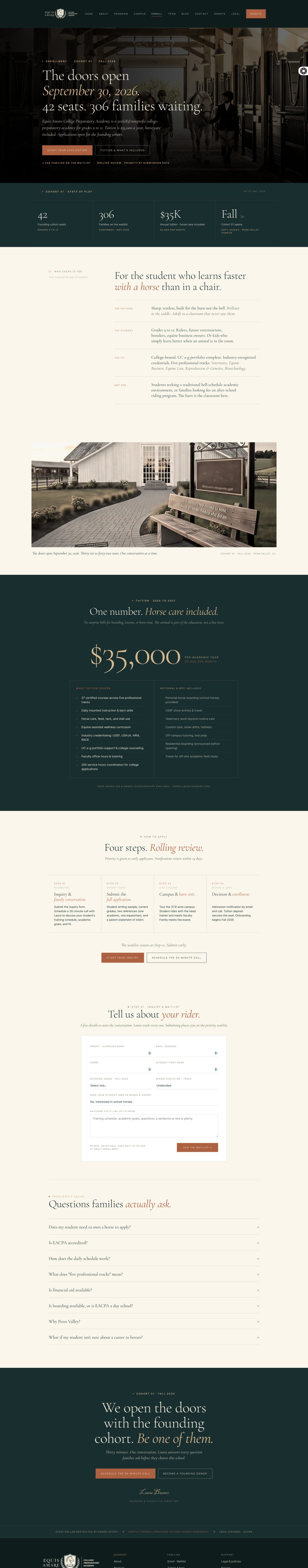 Prosperity Syndicate website redesign for Equis Amare College Preparatory Academy, new enrollment and waitlist page