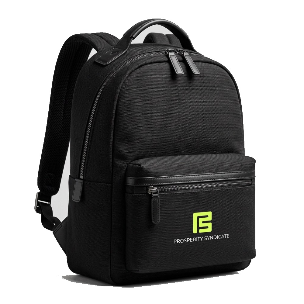 Black ballistic canvas commuter backpack with neon lime PS logo