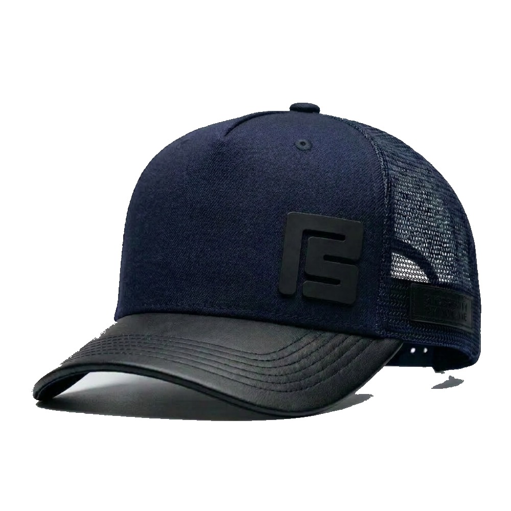 Dusty plum trucker cap with black 3D PS patch and leather brim