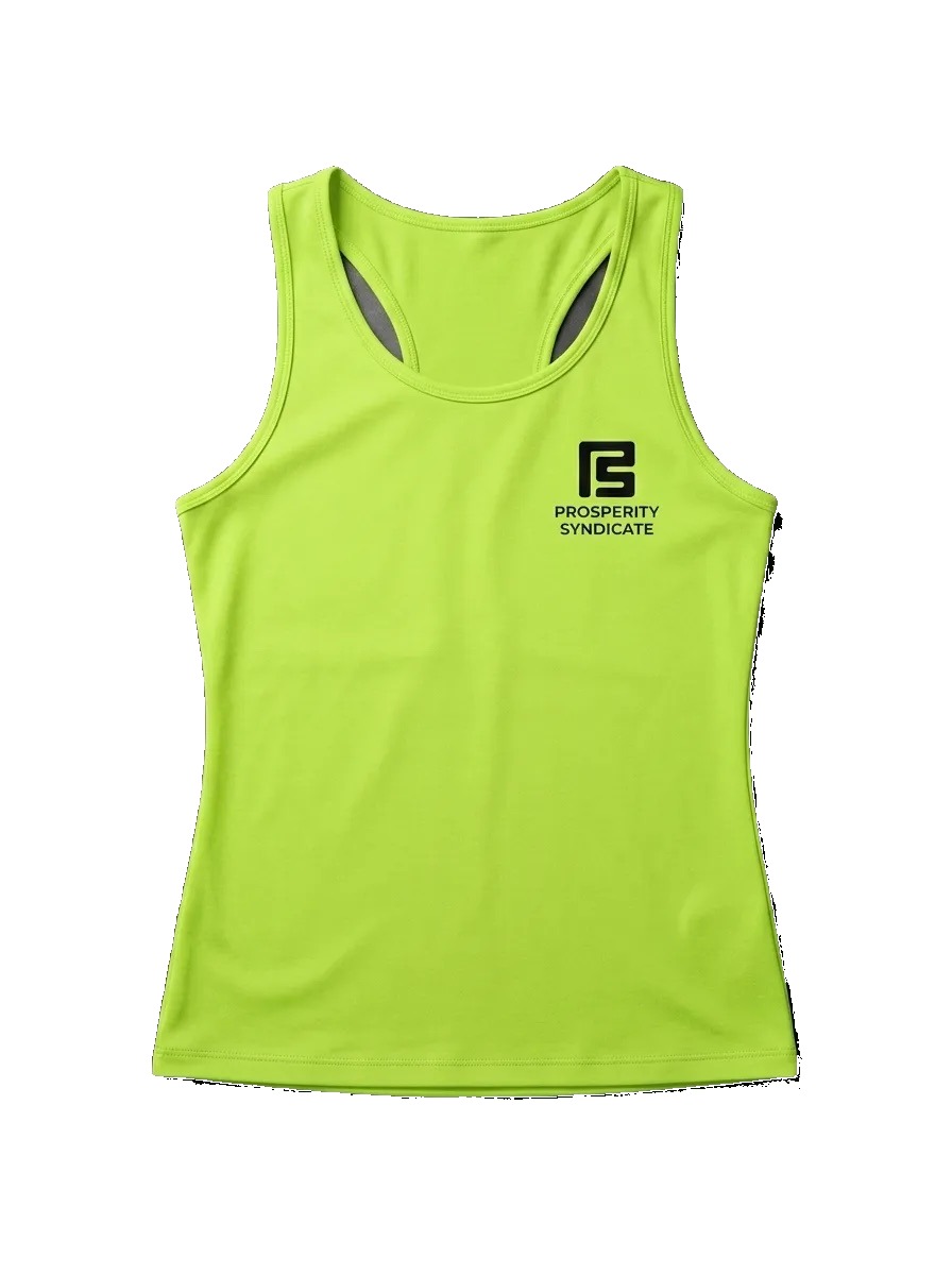 Neon lime performance racerback tank with black PS logo