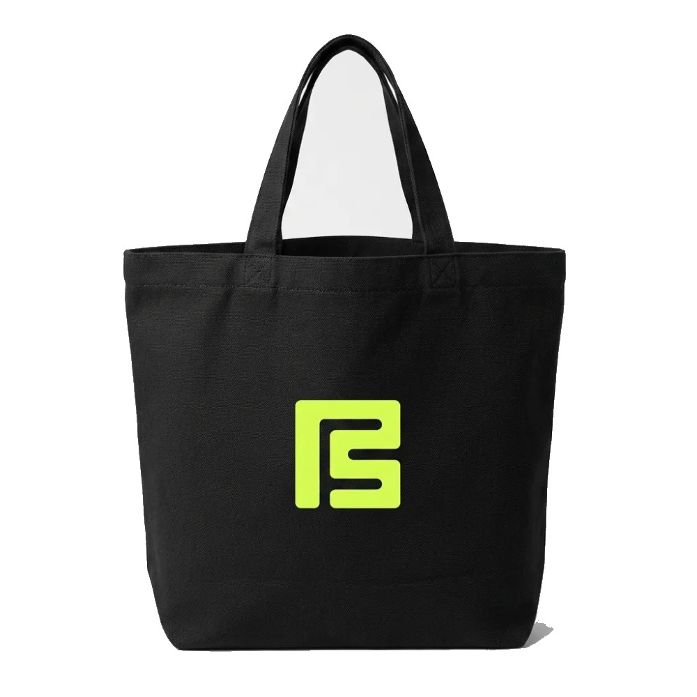 Black heavyweight canvas tote with neon lime PS logo